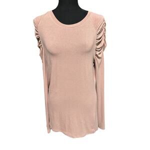 Easel Crew Neck Long Sleeve Ruched Shoulder Solid Knit Top Size M Dusty Pink